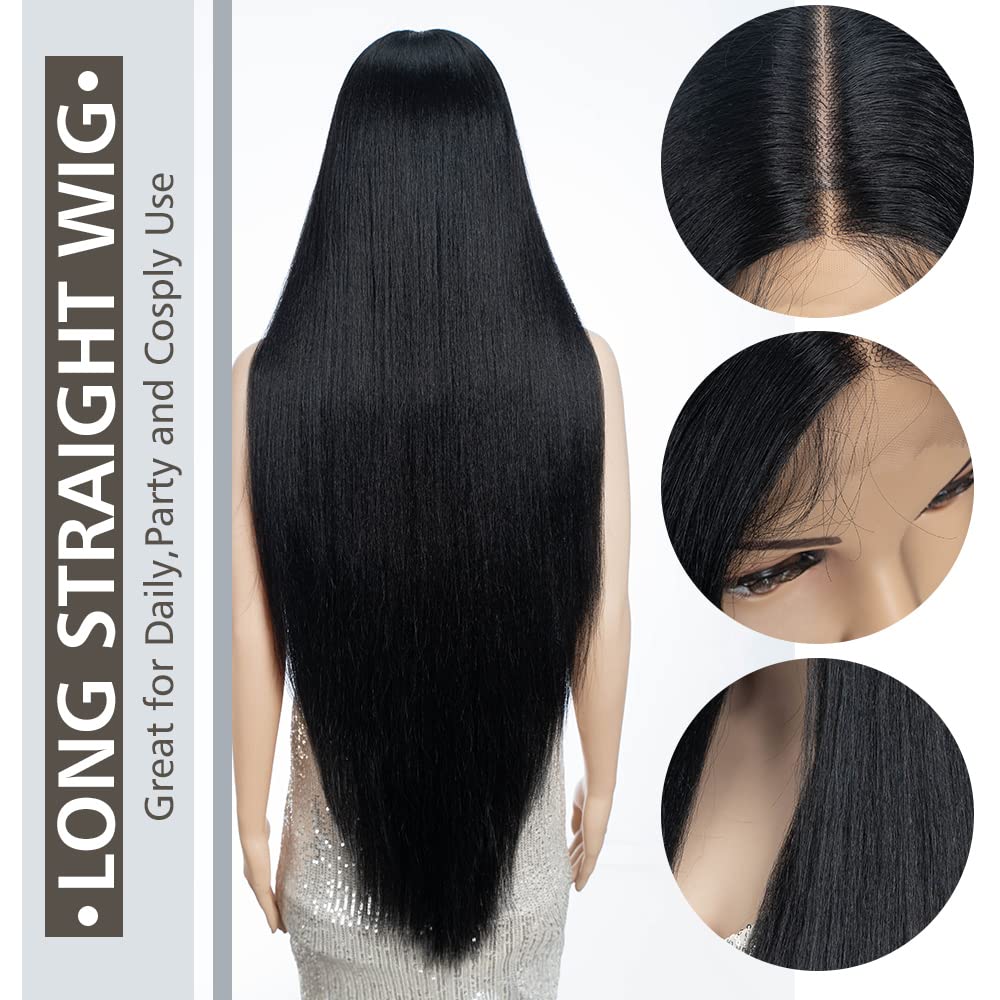 FASHION IDOL 95cm Super lange gerade Perücken Lace Front Perücken für Frauen 11cm tiefer Mittelteil