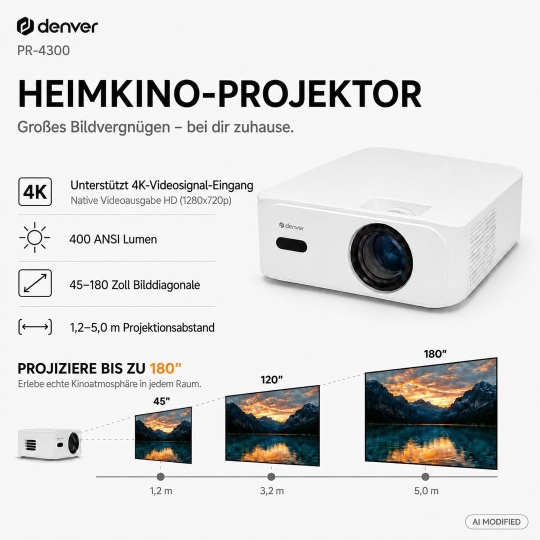 Denver Mini Beamer, Projektor, Mini Projector, 400 ANSI, LED, Bluetooth