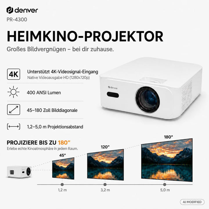 Denver Mini Beamer, Projektor, Mini Projector, 400 ANSI, LED, Bluetooth