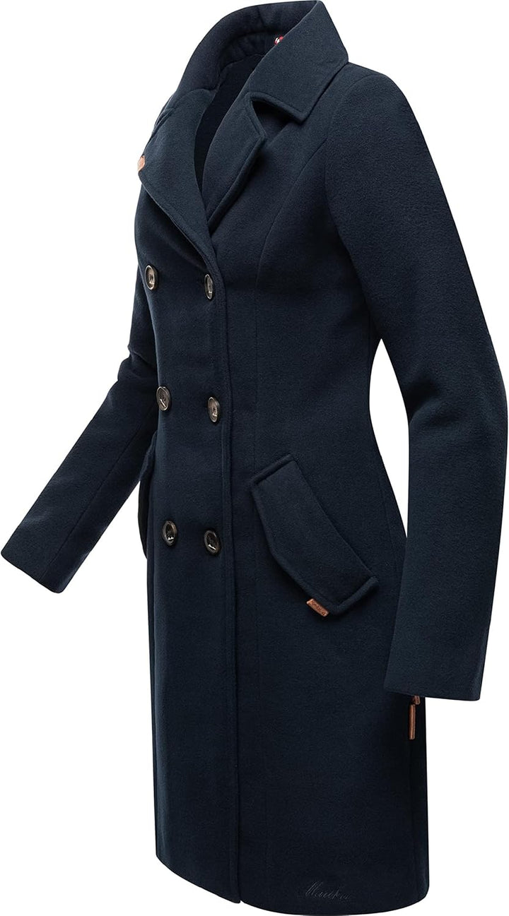 MARIKOO Damen Mantel in Wollmantel-Optik langer Trenchcoat mit Reversekragen Nanakoo XS-5XL 5XL Navy