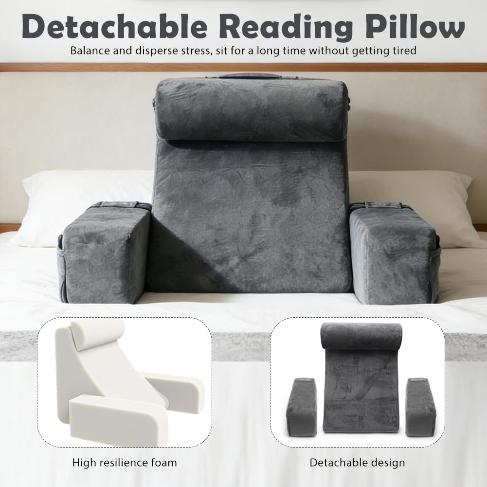 Lesekissen für Bett und Sofa, Gross Lesekissen mit Handlauf Hochdichteschaum, Bücherkissen mit Abneh