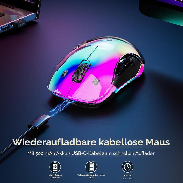 memzuoix LED Kabellose Maus – Wiederaufladbare 2.4G Optische Maus mit Magnetischer Abdeckung, Sanfte