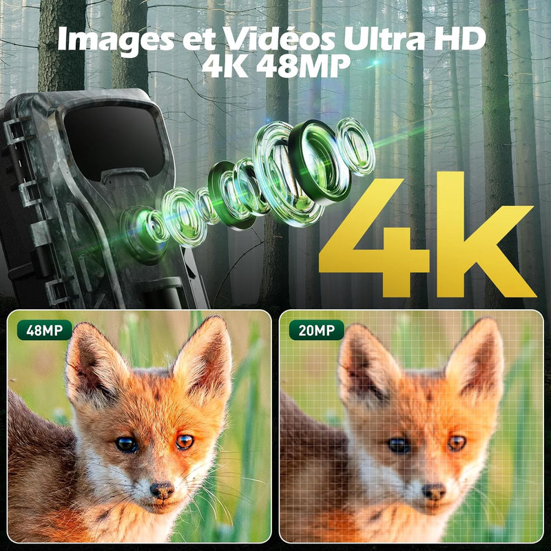 VOOPEAK Wildkamera 4K 30 fps 48 MP, Jagdkamera, Nachtkamera, bewegungsaktiviert, Jagdkamera, Infraro