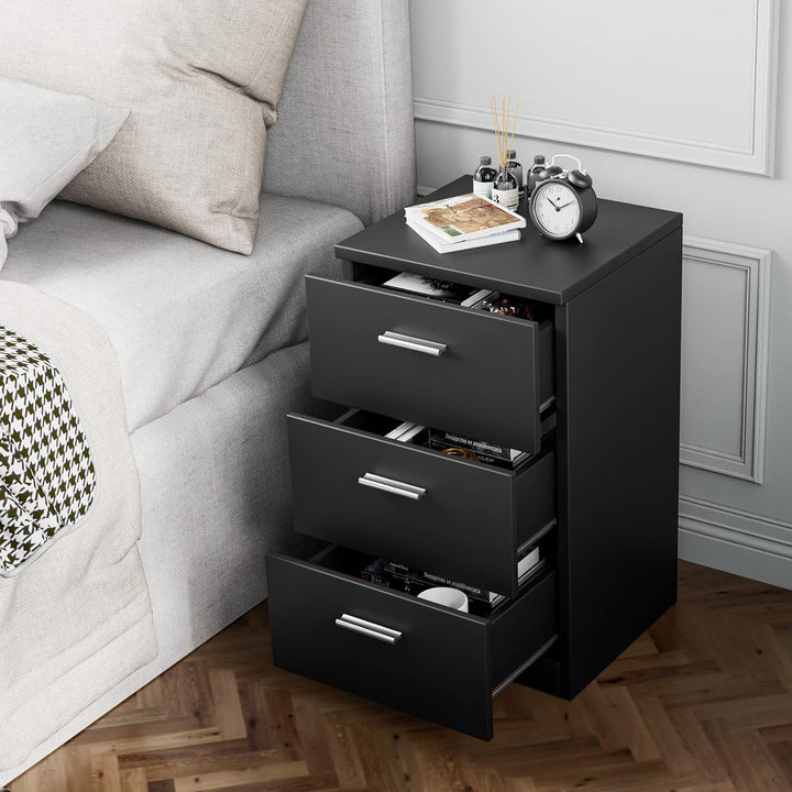 KOMFOTTEU Nachttisch Holz, Nachtschrank mit 3 Schubladen, Nachtkonsole 38 x 35 x 66 cm, Beistelltisc