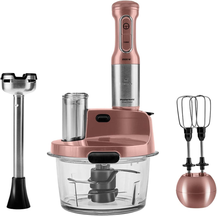 Karaca Mastermaid Küchenroboter aus Stahlglas, Langer Mixer, 2500 W, Rosegold
