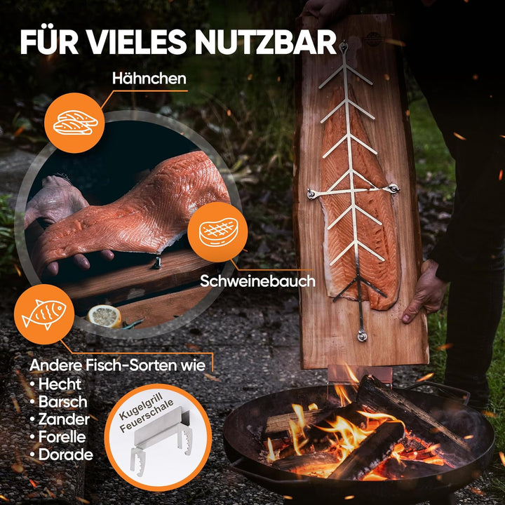 Flammlachsbrett, Räucherbrett, Flammlachs Brett aus dt. Lärche. Geeignet für Kugelgrills und Feuersc