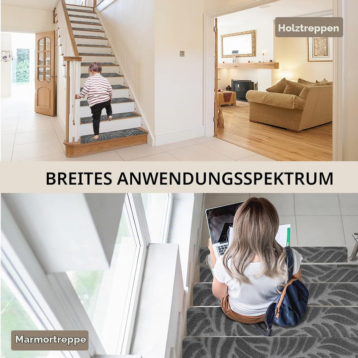 StufenmattenSelbstklebend 76x20 cm Treppenstufen Matten, 15 Stück Rutschschutz Treppenteppich für Ho
