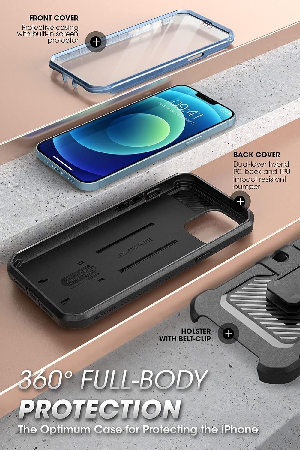 SUPCASE Unicorn Beetle Pro Ganzkörper Rugged Holster Schutzhülle für 6,1 Zoll iPhone 13 (2021), Meta