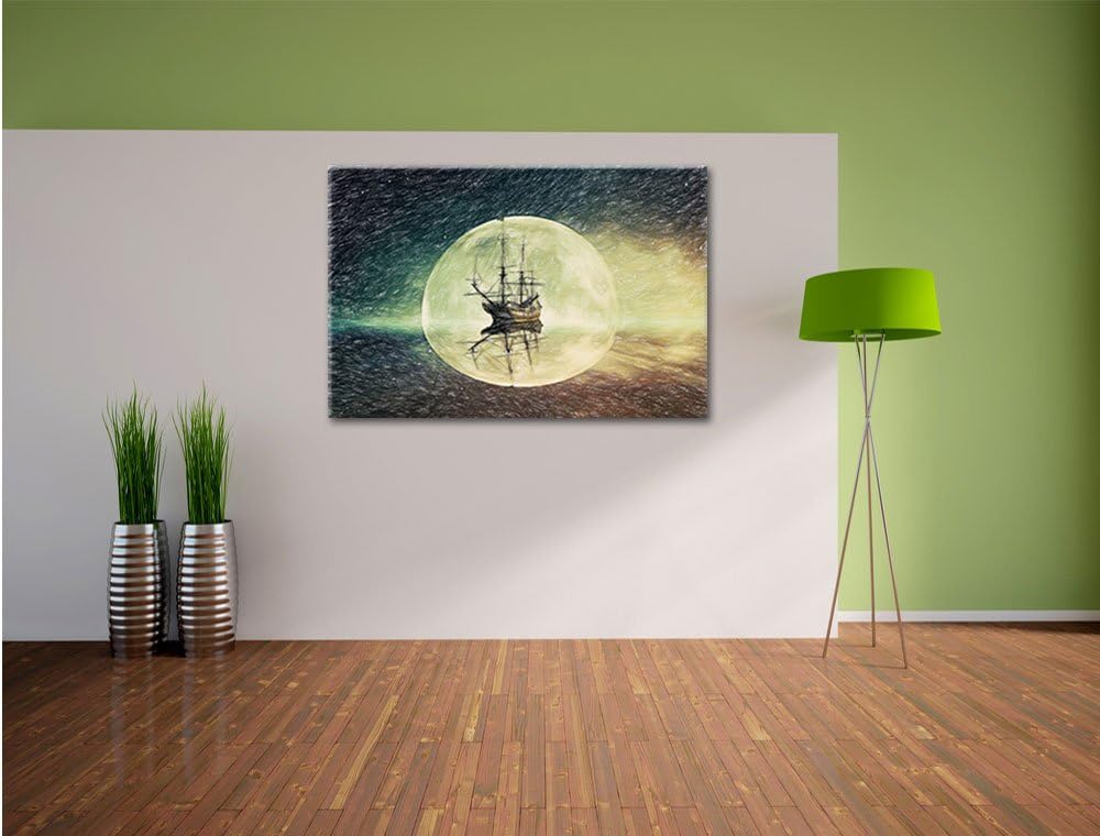 Pixxprint Geisterschiff im Weltall / 100x70cm Leinwandbild bespannt auf Holzrahmen/Wandbild Kunstdru