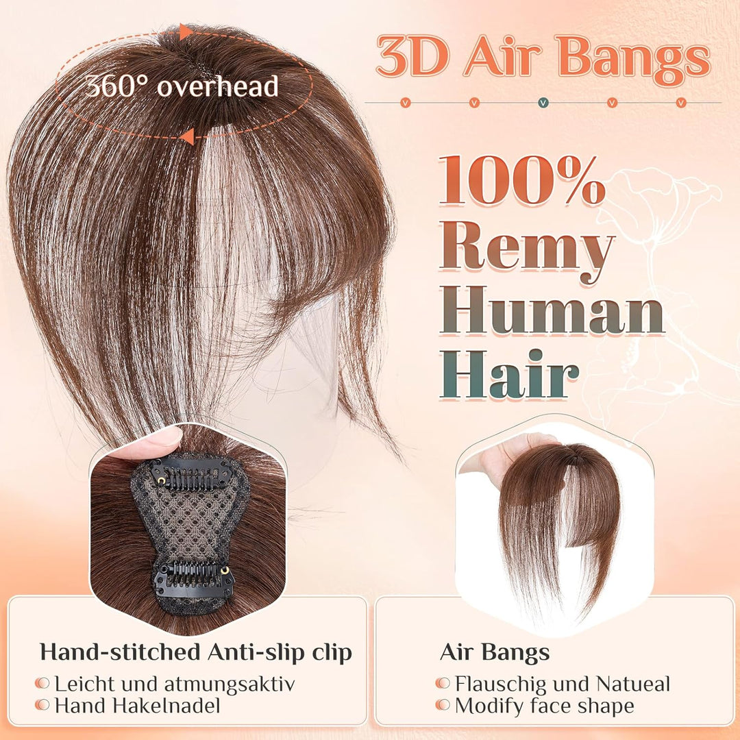 Benehair Clip in Pony Echthaar, 3D Air Pony Echthaar, 20g Clip in Bangs Echt Haar Front Fringe, Natü