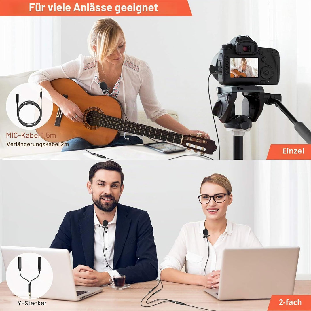 LEKATO Lavalier Mikrofon für Handy and PC, Ansteckmikrofon für 3.5mm Smartphone iPhone und Kamera,mi
