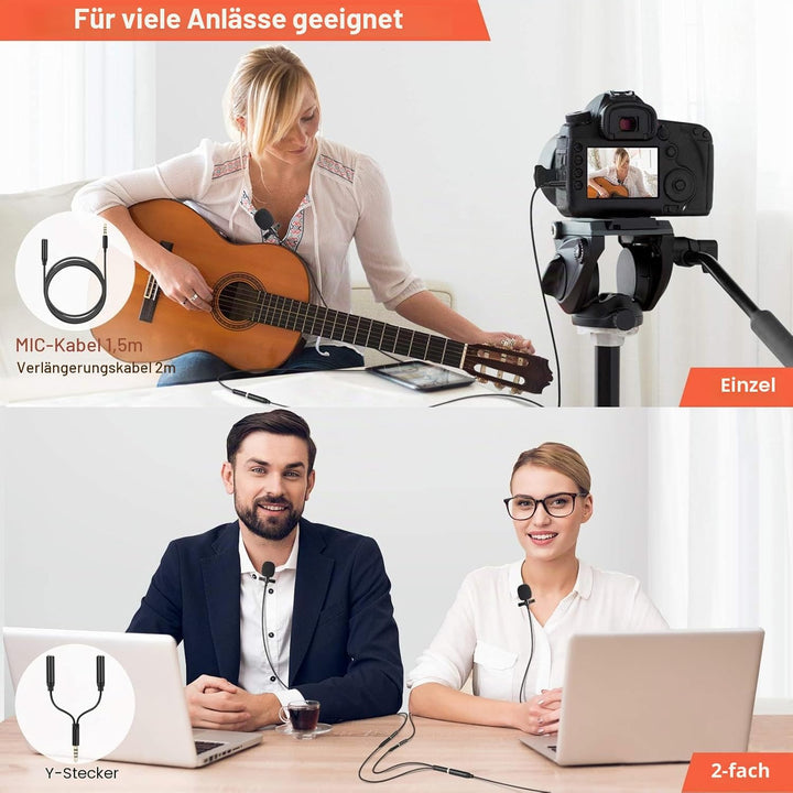 LEKATO Lavalier Mikrofon für Handy and PC, Ansteckmikrofon für 3.5mm Smartphone iPhone und Kamera,mi