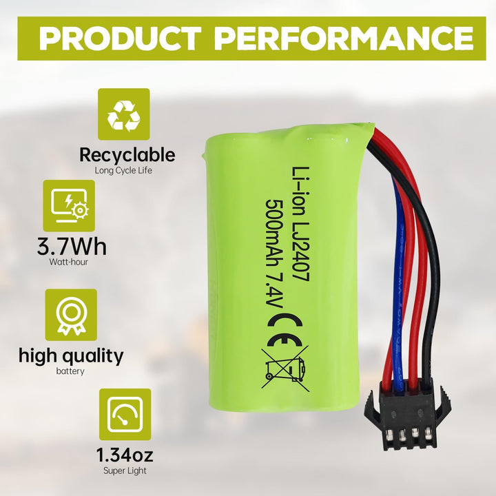 2PCS 7.4V 500mAh SM-4P Plug Lithium Akku für EC16 DE85 RC Boot/Schiffsmodell/Automodell