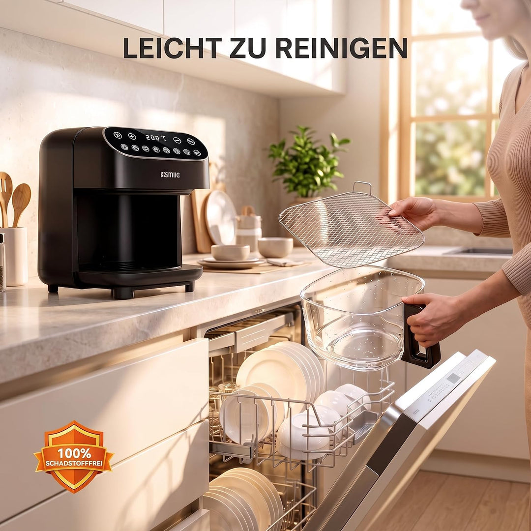 Kismile Glas Airfryer 4,7L, Heissluftfritteuse, Borosilikatglas, Touchscreen | 4,7L Borosilikatglas-