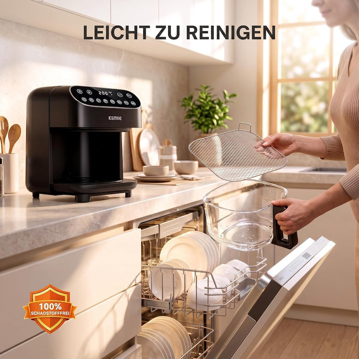 Kismile Glas Airfryer 4,7L, Heissluftfritteuse, Borosilikatglas, Touchscreen | 4,7L Borosilikatglas-