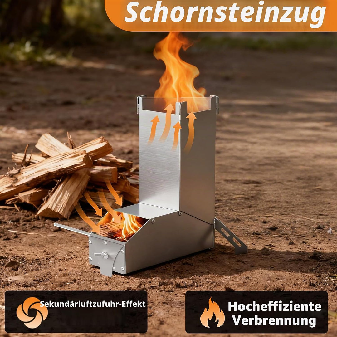 UISEBRT Raketenofen aus dickem Stahl,Tragbar Rocket Stove Stecksystem,Holzofen Campingkocher Camping