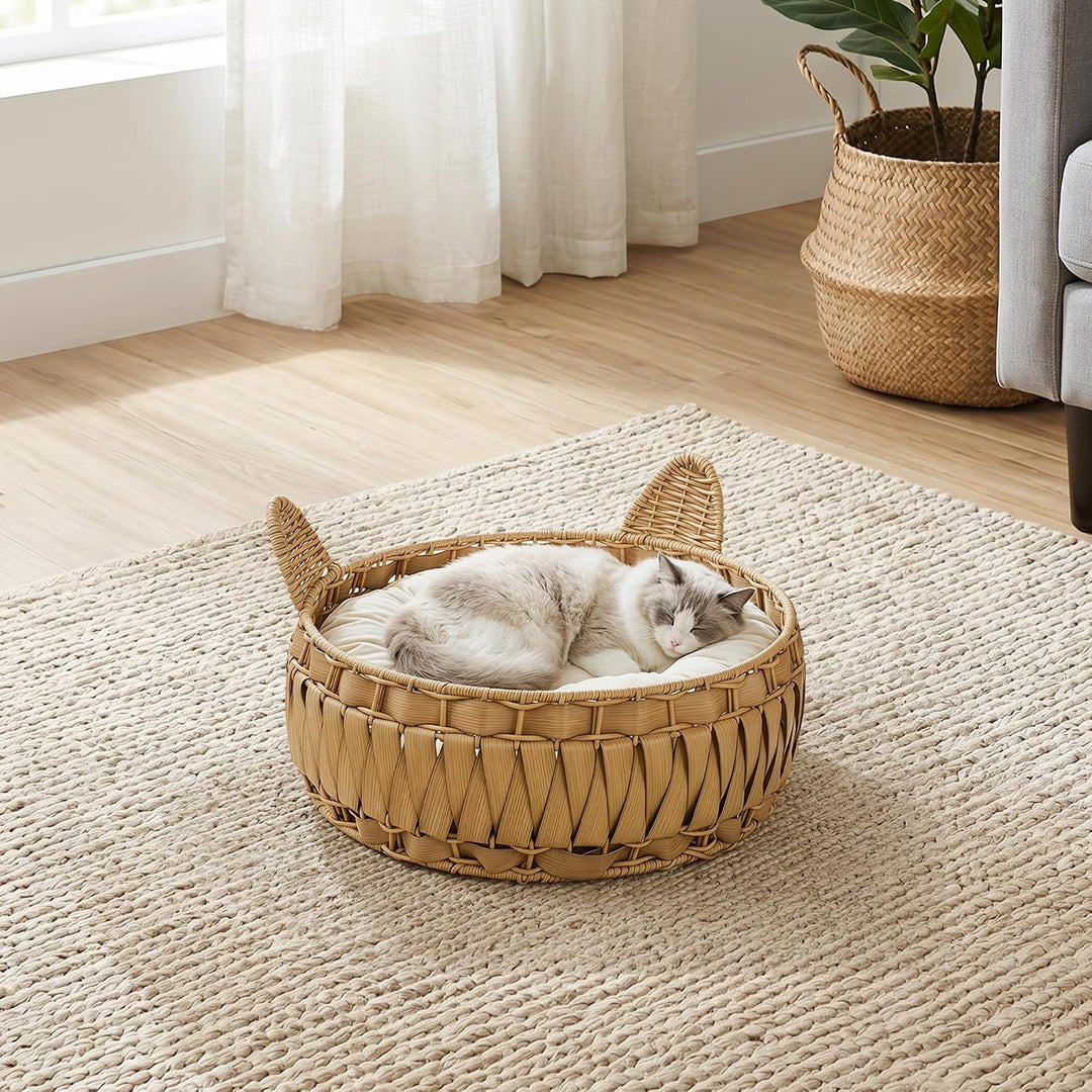 PawHut Katzenbett Katzenhöhle bis 10 kg 50 x 50 x 25 cm Hellbraun | Abnehmbares Kissen, Katzenkorb,