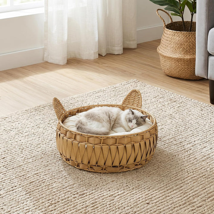 PawHut Katzenbett Katzenhöhle bis 10 kg 50 x 50 x 25 cm Hellbraun | Abnehmbares Kissen, Katzenkorb,