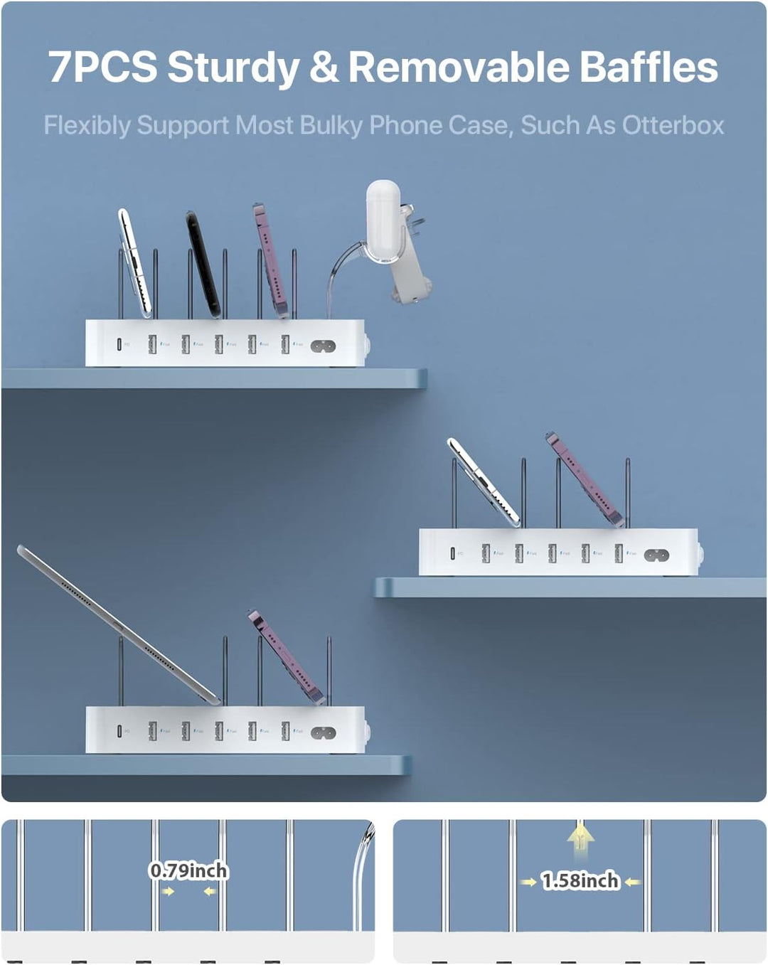SooPii USB Ladestation 60W/12A,6-Port Dockingstation für mehrfach Geräte with PD 20W Schnellladung f