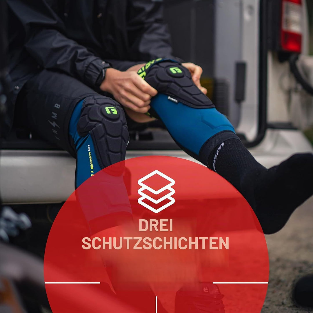 G-Form Pro Rugged 2 Knieschoner für Radfahren, BMX, MTB, Downhill, Skateboard, Grösse S, Storm Blue