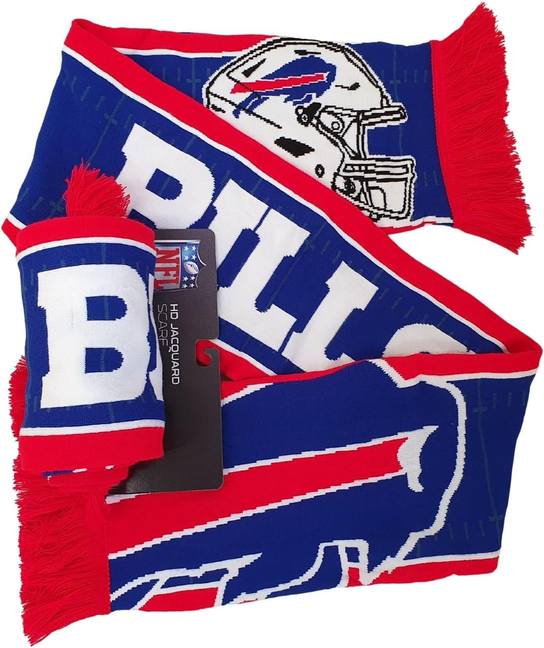 Great Branding NFL Jaquard Schal American Football Teamlogo Helm Fanschal Fransen Scarf-bills-blue
