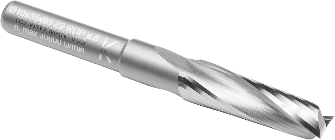 ENT 10032 Spiralnutfräser Premium VHW, Schaft (S) 8 mm, Durchmesser (D) 10 mm, NL 35 mm, GL 80 mm D=