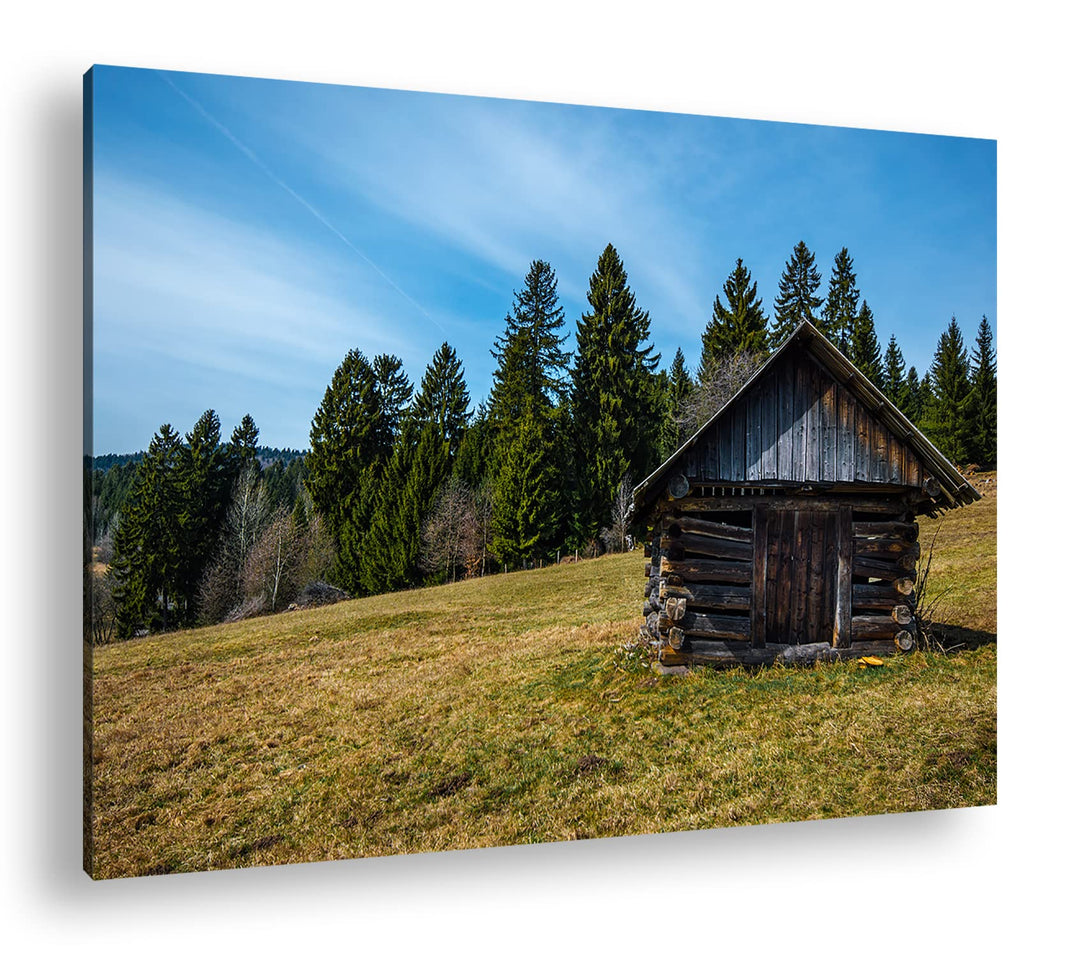 deyoli alte Holzhütte Format: 100x70 als Leinwandbild, Motiv fertig gerahmt auf Echtholzrahmen, Hoch