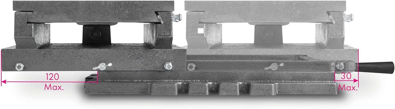 EBERTH Kreuztisch aus Gusseisen und Stahl, Arbeitstisch 200 x 360 mm, Arbeitshöhe 120 mm, 2 Achsen S