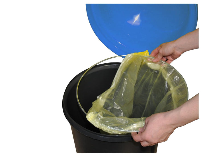 KUEFA HD-LA 60 Liter Mülleimer, Müllsackständer mit Laserbeschriftung (Blau, Papier) und Befestigung