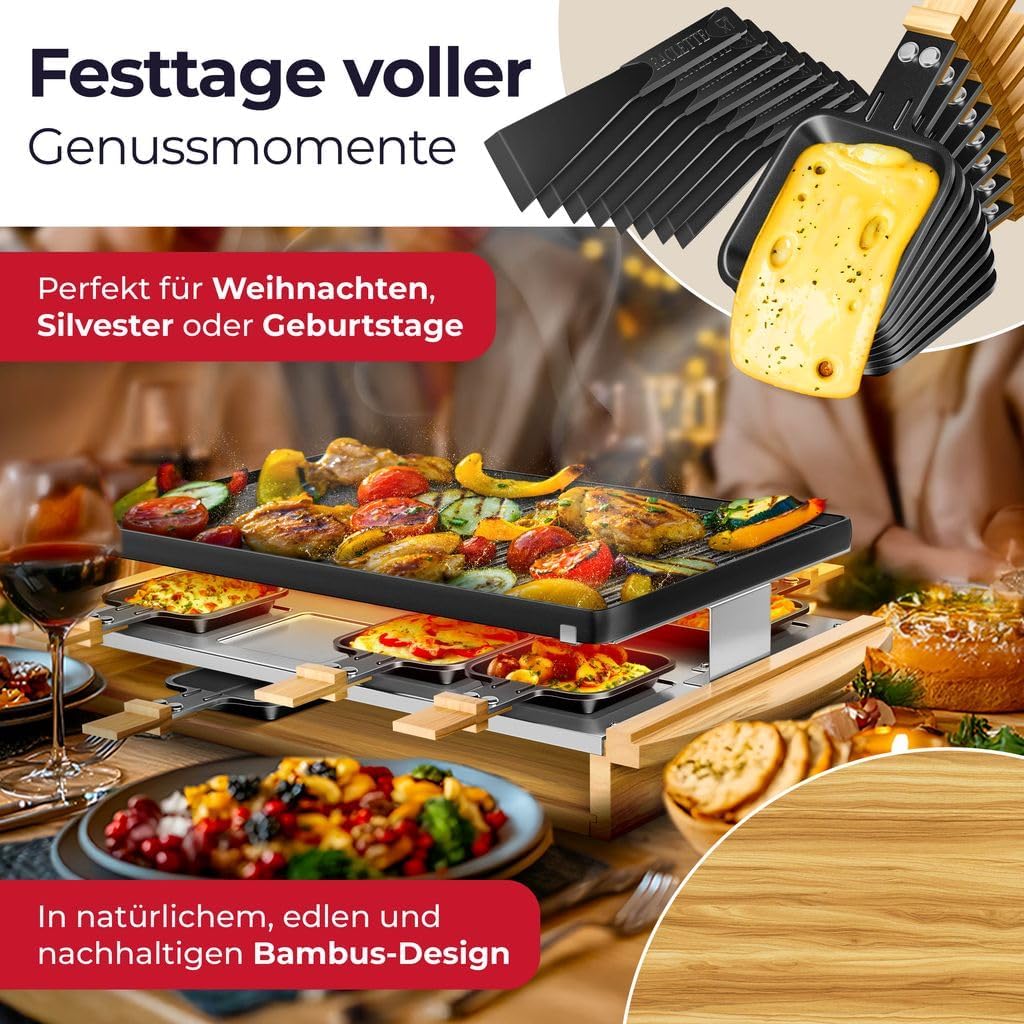 KESSER® Raclette-Grill mit Naturgrillstein, Grillplatte Tischgrill für 8 Personen, Elektrogrill Racl
