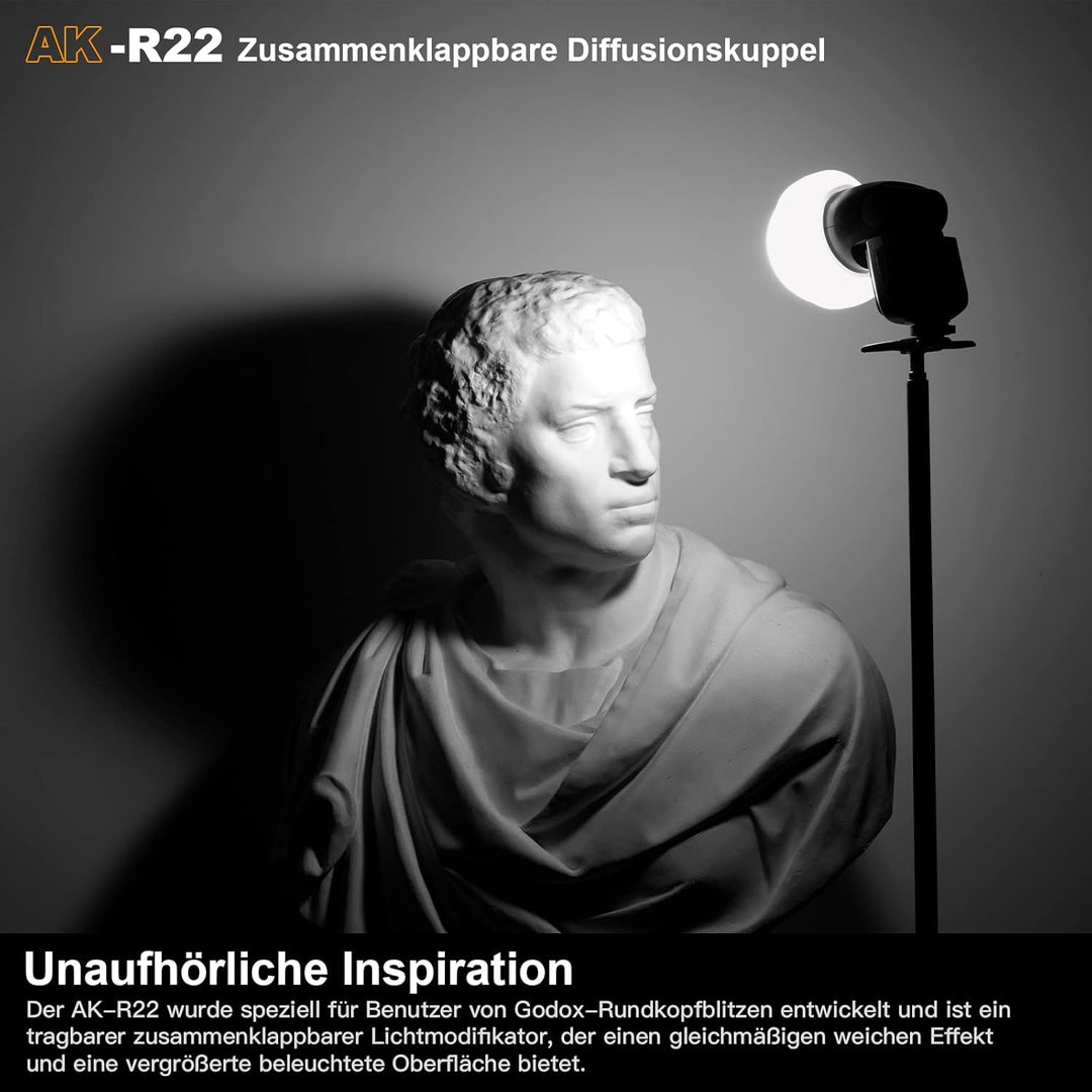 Godox AK-R22 Diffusion Dome,Zusammenklappbarer Lichtformer aus Silikonmaterial,für Godox Rundkopfbli