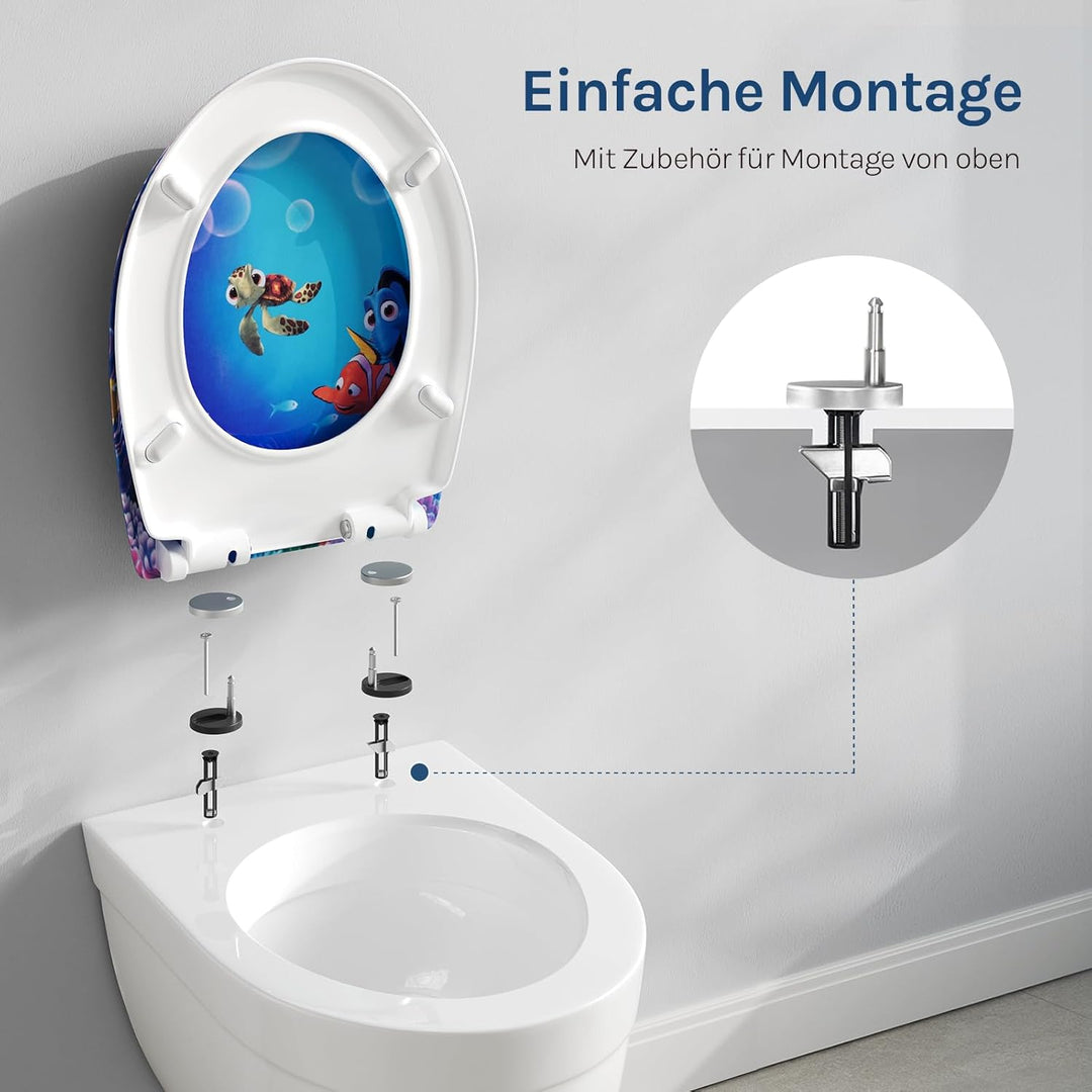 WOLTU WC Sitz mit Absenkautomatik,Toilettensitz Motiv,Klodeckel mit Quick-Release-Funktion und Antib