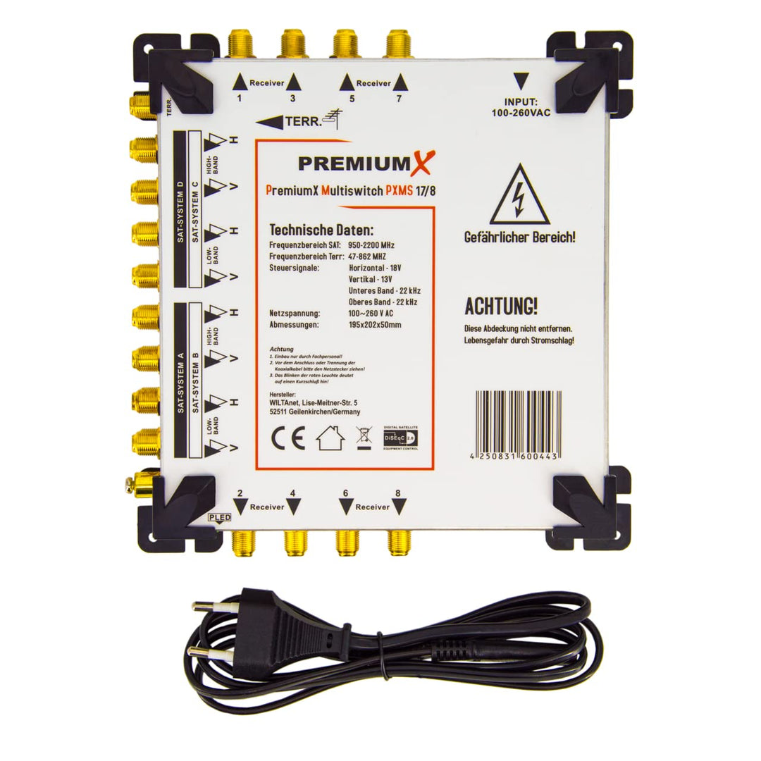 Premium X PXMS 17/8 Multischalter mit Netzteil Multiswitch 4 SAT für 8 Teilnehmer Satverteiler Digit