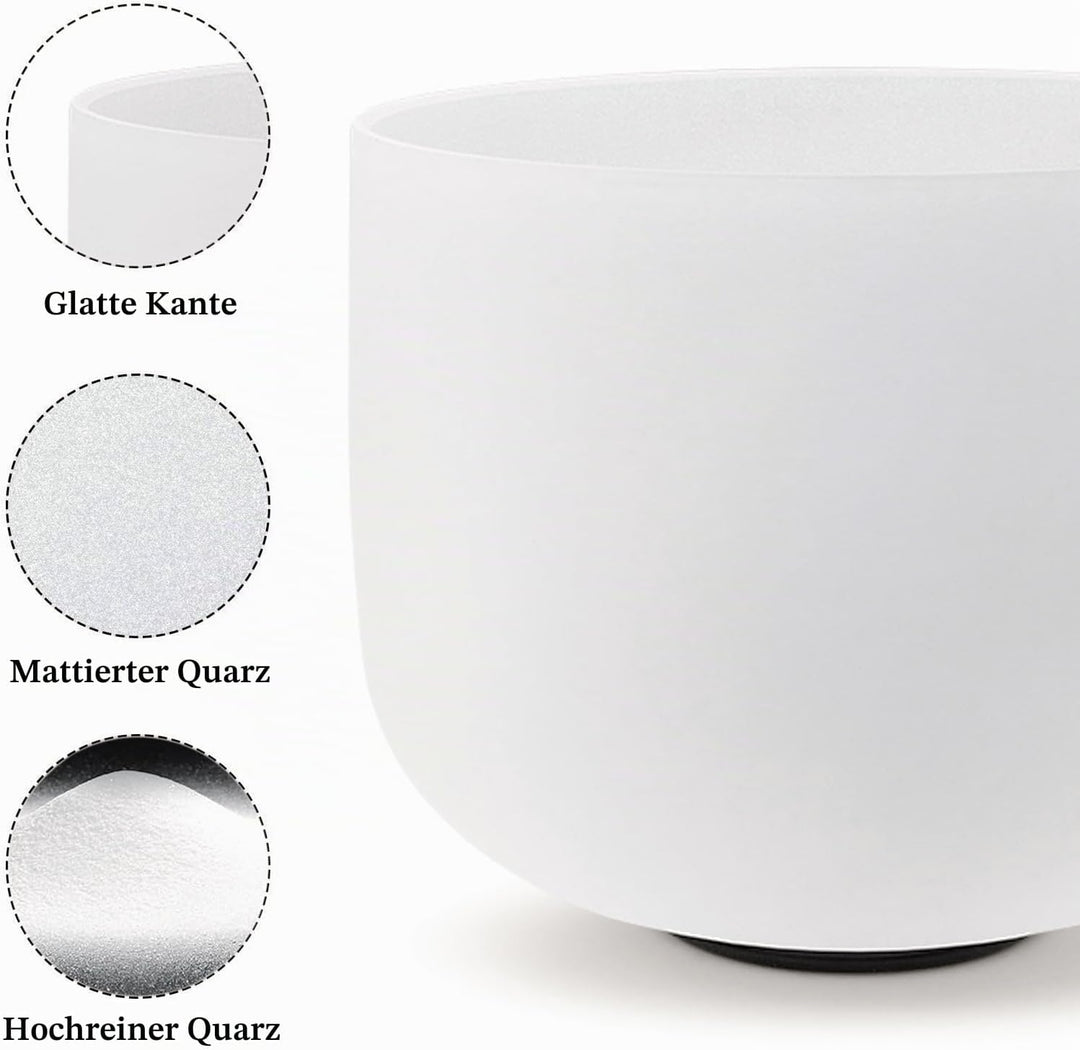 KVKA Crystal Singing Bowls, 432HZ Frosted Quartz White 12 Inch C note Sound Bowl for Therapy Meditat