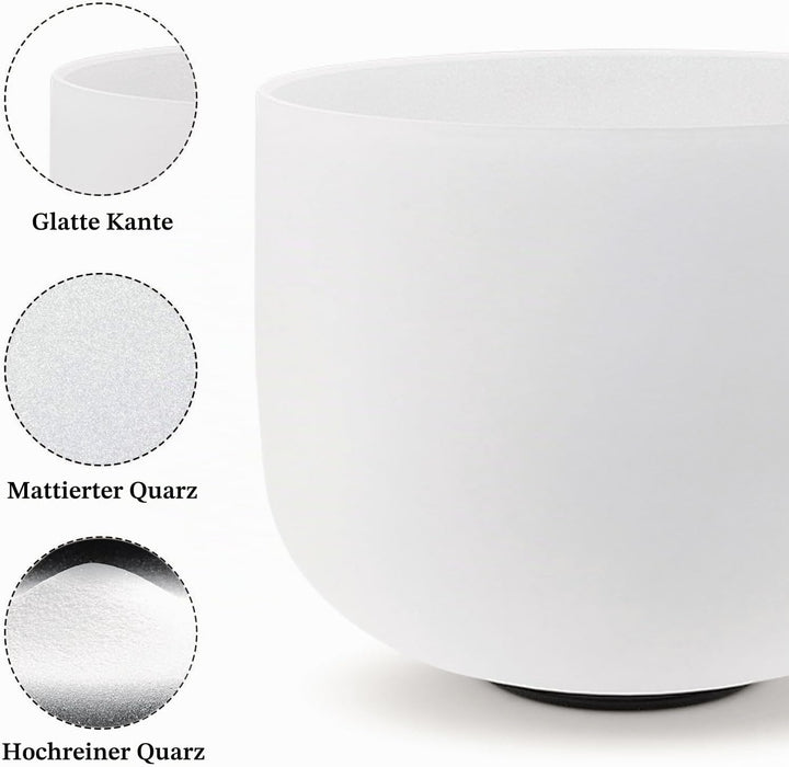 KVKA Crystal Singing Bowls, 432HZ Frosted Quartz White 12 Inch C note Sound Bowl for Therapy Meditat