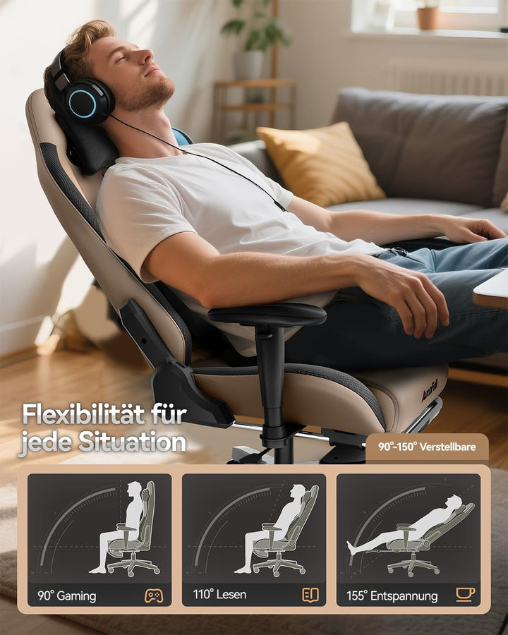 AutoFull Gaming-Stuhl Bürostuhl Schreibtischstuhl mit ergonomischer Lordosenstütze, PU-Leder im Raci