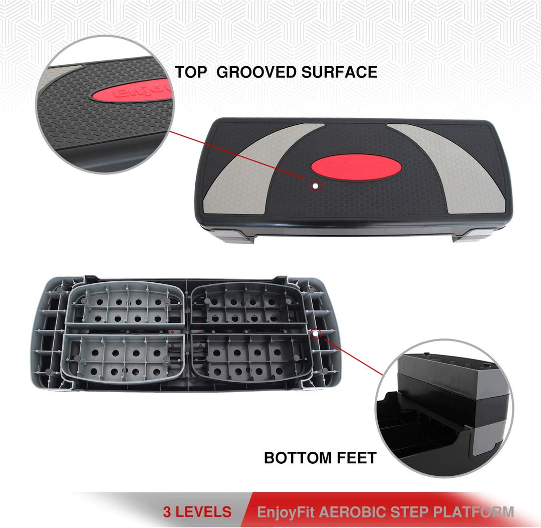 EnjoyFit Aerobic Steppbrett XL Premium Extra Gross Inkl. 3-Fach Höhenverstellbarer Stepper, 78 x 30