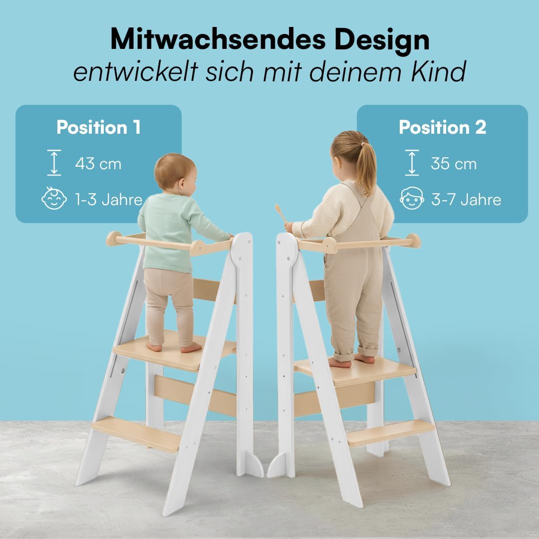 Bellabino Tay Lernturm ab 1 Jahr – Learning Tower 2-Fach höhenverstellbar &amp; klappbar – Lernstuhl in
