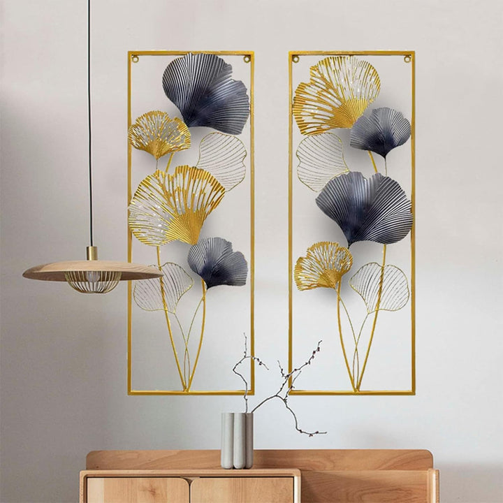 soudesileim 2 StÜCk 3D Wanddeko Ginkgoblätter Metall, 85x31cm Wandskulpturen, Blätter Dekoration Rec
