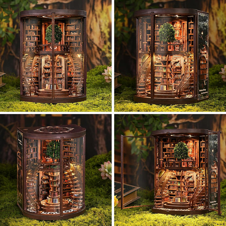 Book Nook Bausatz für Erwachsene – DIY Miniatur Weisheitsbibliothek Puppenhaus, 3D Holzpuzzle Bücher