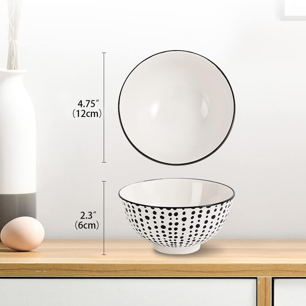 Schalen Set Kleine Dessertschalen Porzellan - Keramik Schale Schwarz und Weiss 300 ml - 6er Schälche