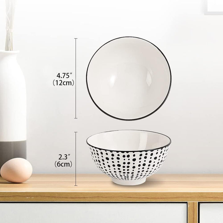 Schalen Set Kleine Dessertschalen Porzellan - Keramik Schale Schwarz und Weiss 300 ml - 6er Schälche
