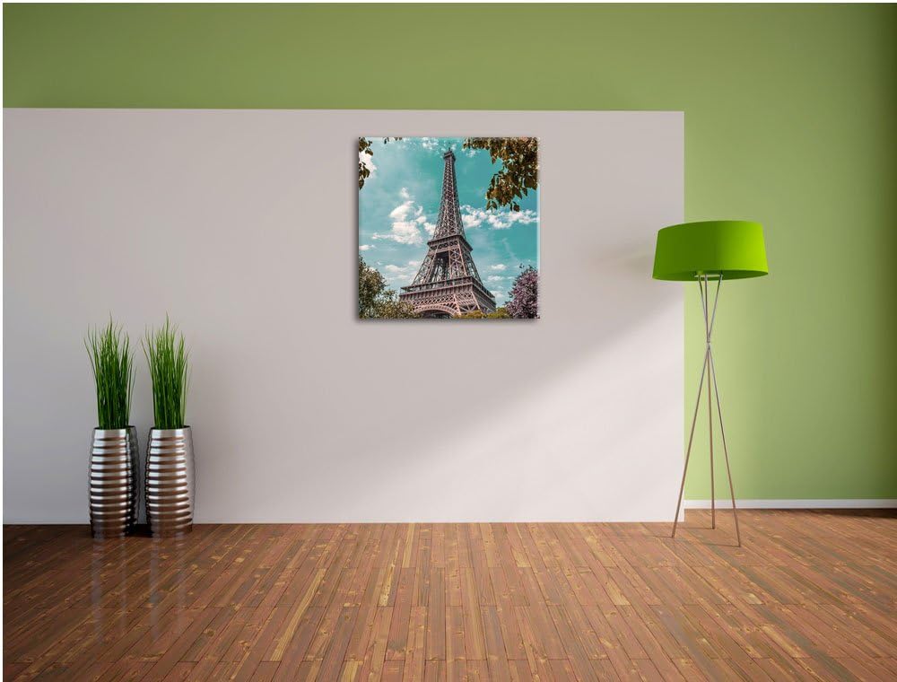 Eifelturm Paris, Format: 70x70 auf Leinwand, XXL riesige Bilder fertig gerahmt mit Keilrahmen, Kunst