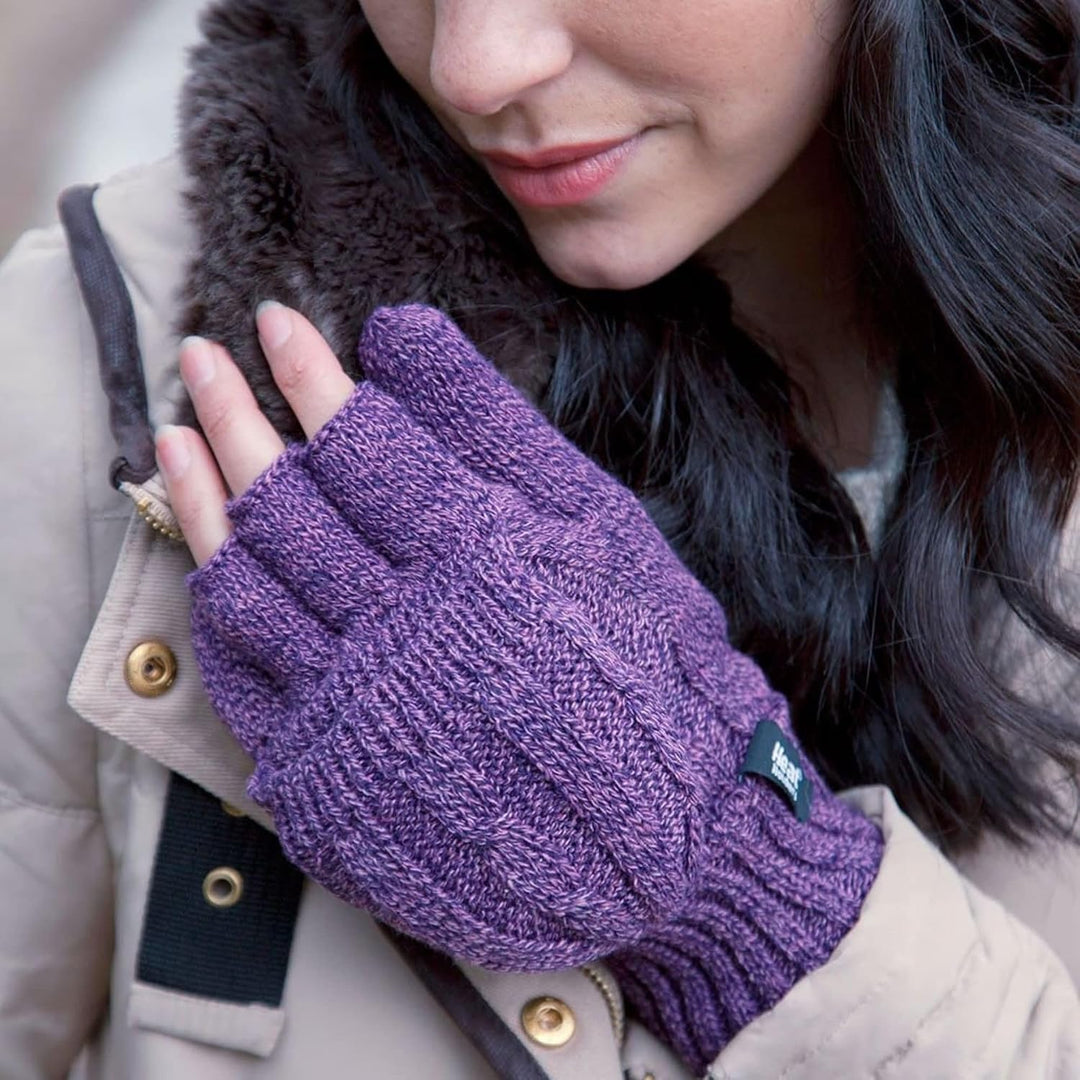 HEAT HOLDERS Fingerlose Damen-Thermo-Konverter-Handschuhe mit Zopfmuster, 2,3 Tog Dusky Blau, Dusky