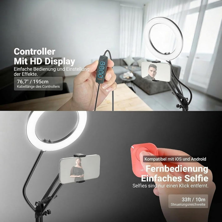 NEEWER Entry Level Version N41 8" Overhead Tisch Ringlicht mit Klemmständer/Fernbedienung/Handyhalte