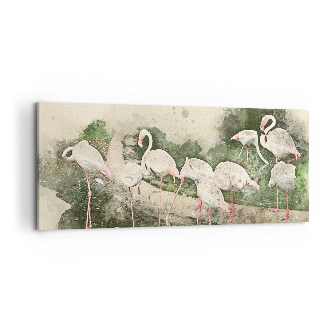 Wandbilder Dekoration Wohnzimmer Flamingo Vogel Wasser Panorama Bilder auf Leinwand 120x50cm Leinwan
