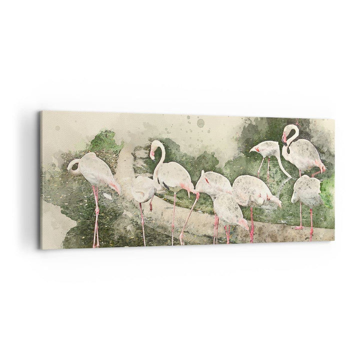 Wandbilder Dekoration Wohnzimmer Flamingo Vogel Wasser Panorama Bilder auf Leinwand 120x50cm Leinwan