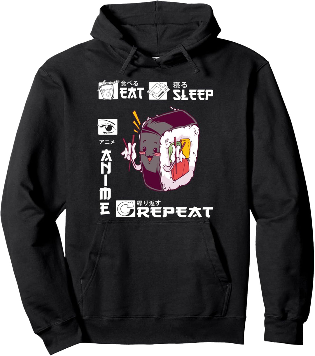Essen Schlafen Anime Wiederholen Sushi Mittagessen Japanisch Pullover Hoodie