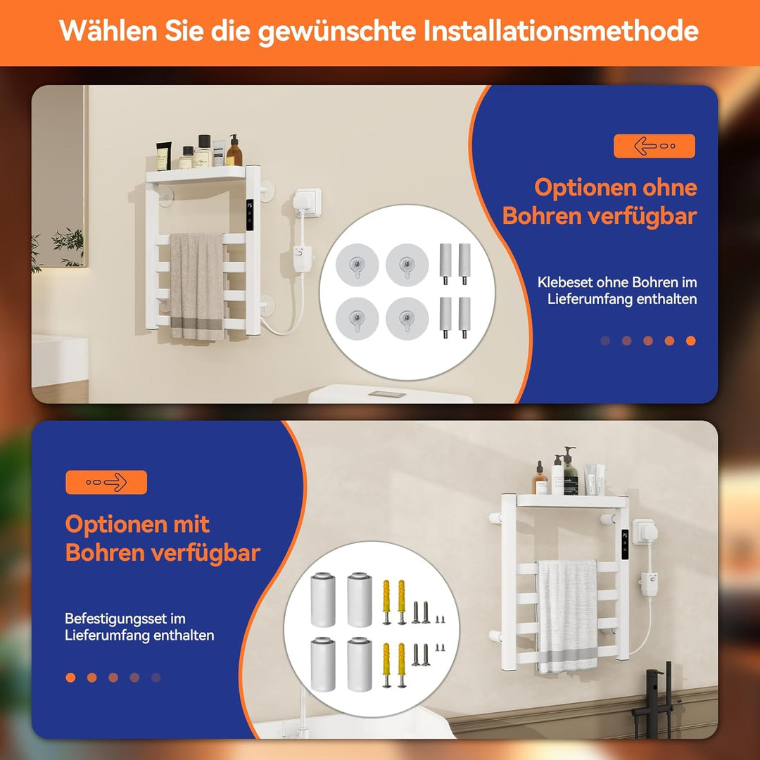 YU YUSING Elektrischer Handtuchhalter mit 4 Heizstäben und 1 Ablage, Handtuchtrockner Bad Handtuchhe