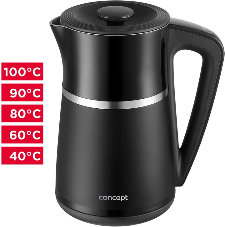 Instant-Wasserkocher mit Temperaturregelung 1,7 l, RK3100 1.7 Liter Schwarz, 1.7 Liter Schwarz